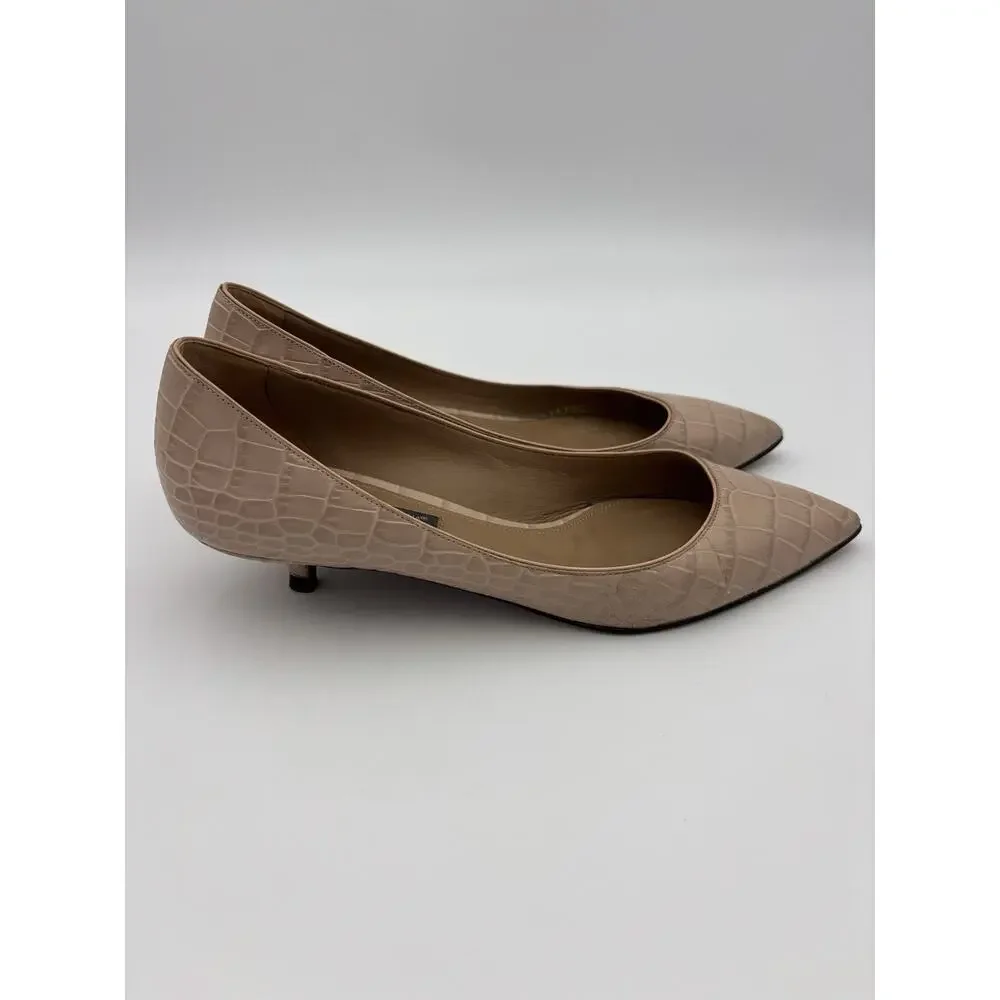 Dolce & Gabbana Bellucci Kitten Heels Beige Nude Embossed Leather Size 38 US 8